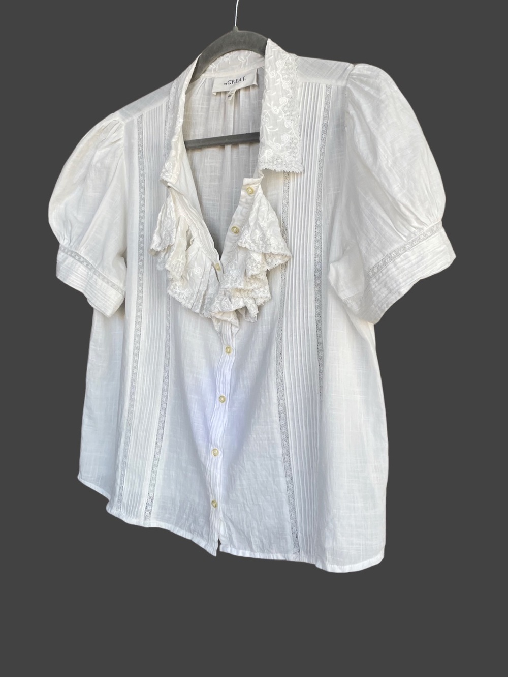 THE GREAT White Floral Embroidered Ruffle Cotton Button Down Kindred Blouse Top - Picture 3 of 17